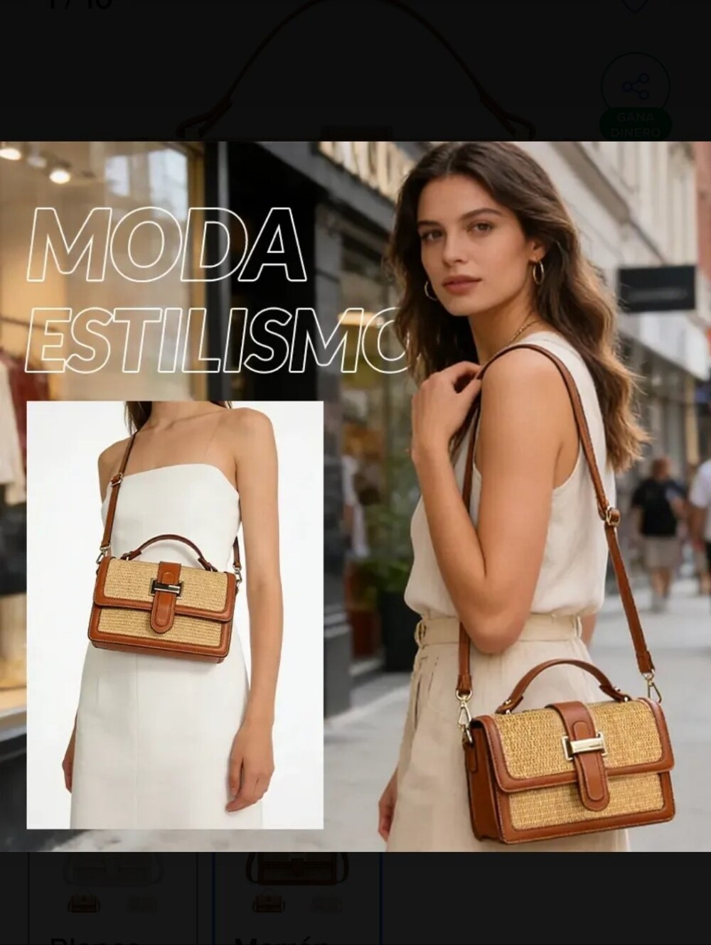 Mini Woven Straw Crossbody Bag PU Leather Trim - Top Handle Shoulder Bag